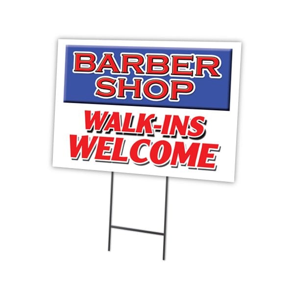 Signmission Barber Shop Walk-ins W Yard & Stake outdoor plastic coroplast window, C-1216-Barber Shop Walk-Ins W C-1216-DS-Barber Shop Walk-Ins W - main